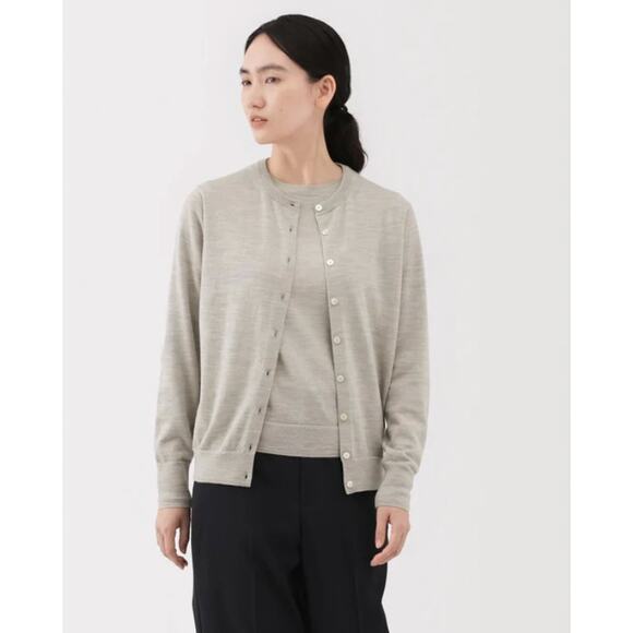 Women's Muji 100% Wool Crew Neck Cardigan Sweater size XL Quiet Luxury Preppy - Picture 1 of 5